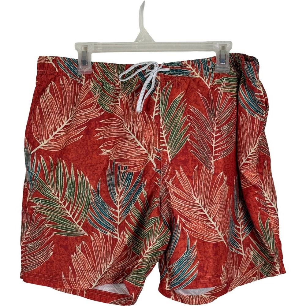 Ocean Coast Swim Trunks Mens XL Orange Tropical Leaf Print Mesh Lined Drawstring